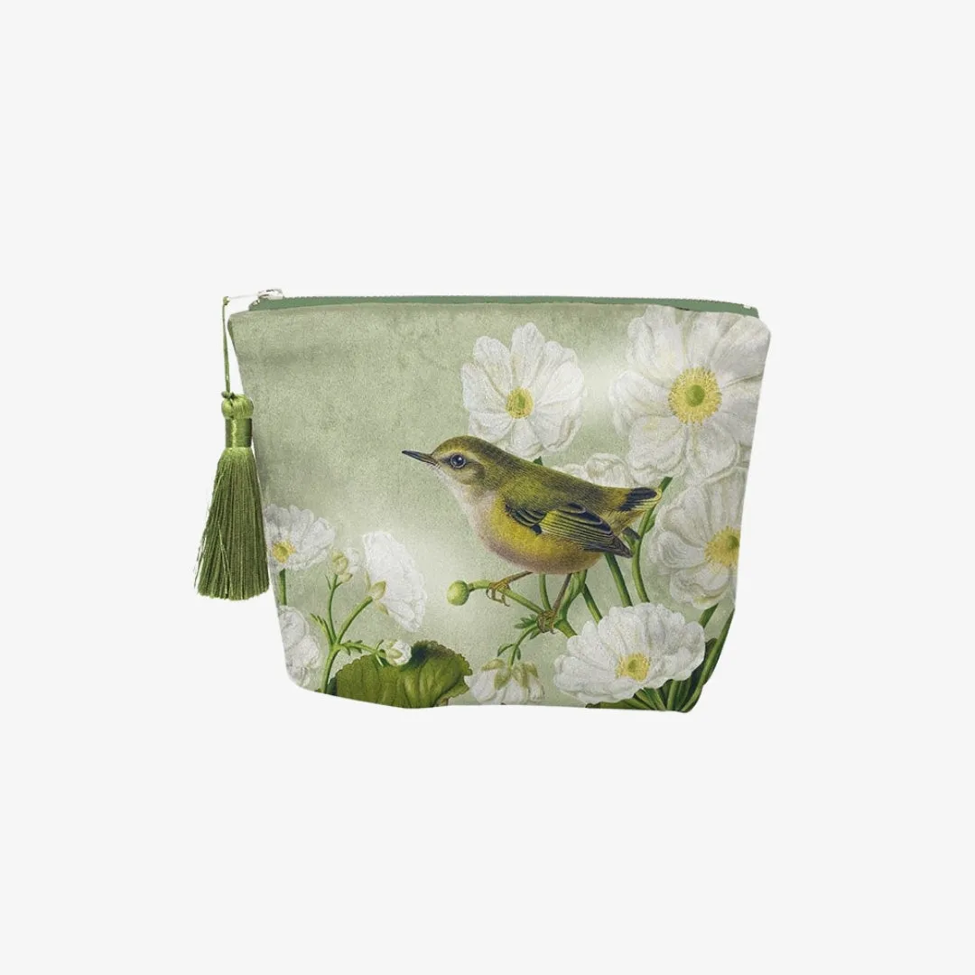 Velvet Cosmetic Bag - Birds & Botanicals - Rifleman