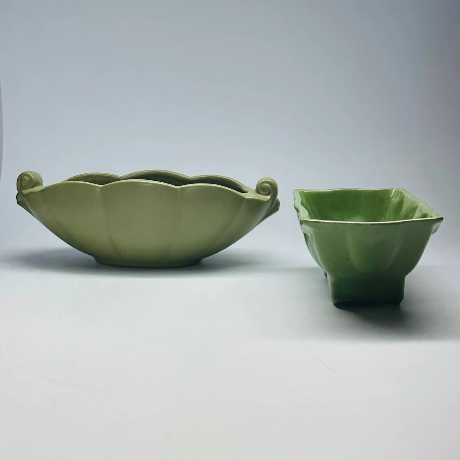 Vintage 1940s Green Ceramic Planters, Set of 2