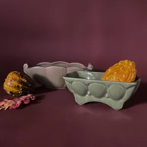 Vintage 1940s Green Ceramic Planters, Set of 2