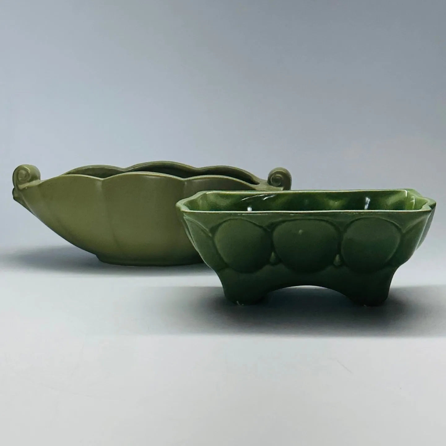 Vintage 1940s Green Ceramic Planters, Set of 2