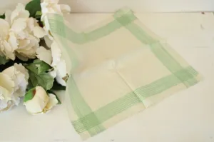 Vintage 1950s Handkerchief in Cream with Green Stripes