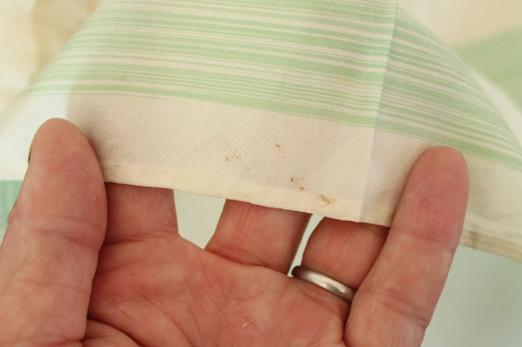Vintage 1950s Handkerchief in Cream with Green Stripes