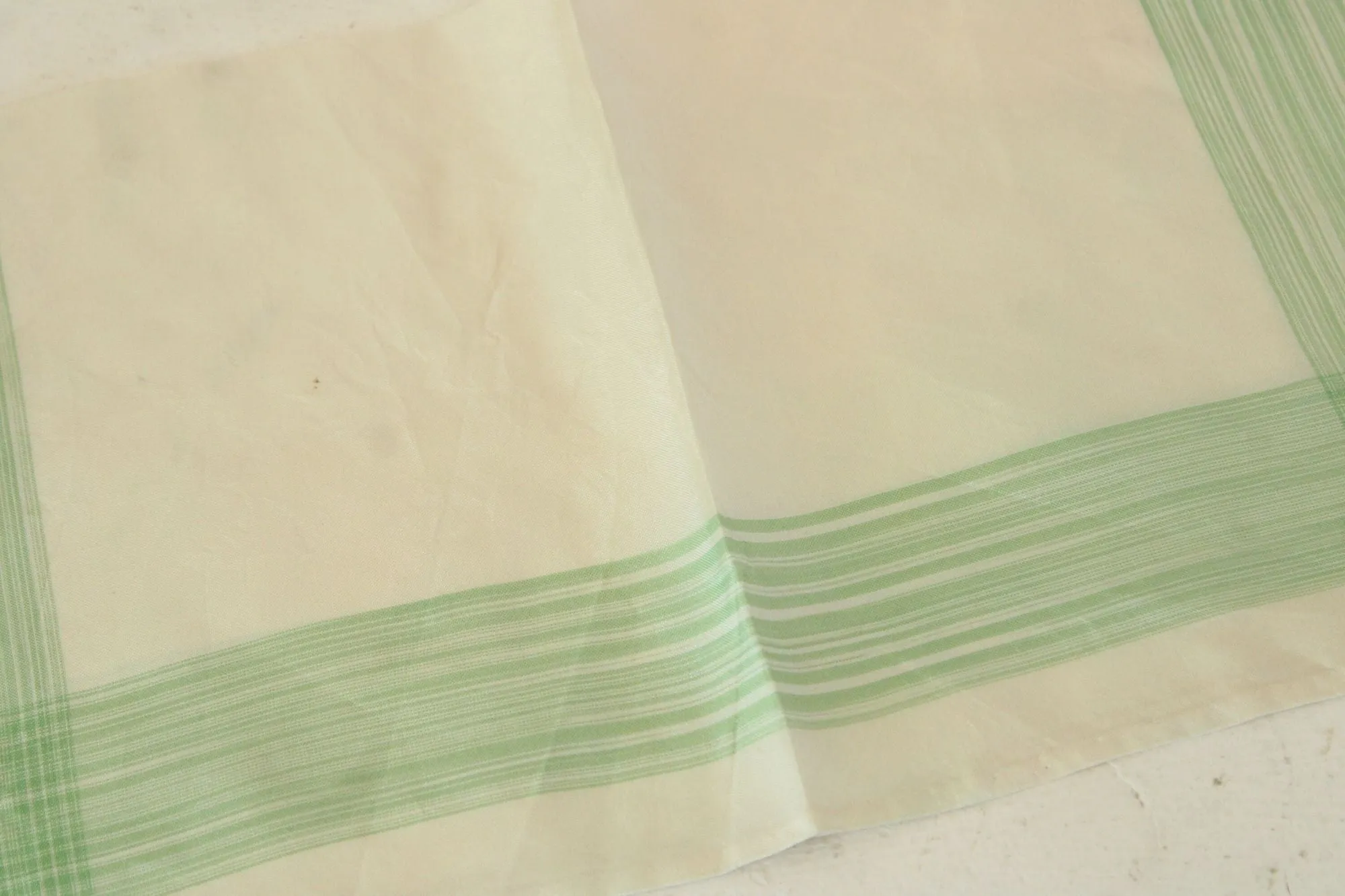 Vintage 1950s Handkerchief in Cream with Green Stripes