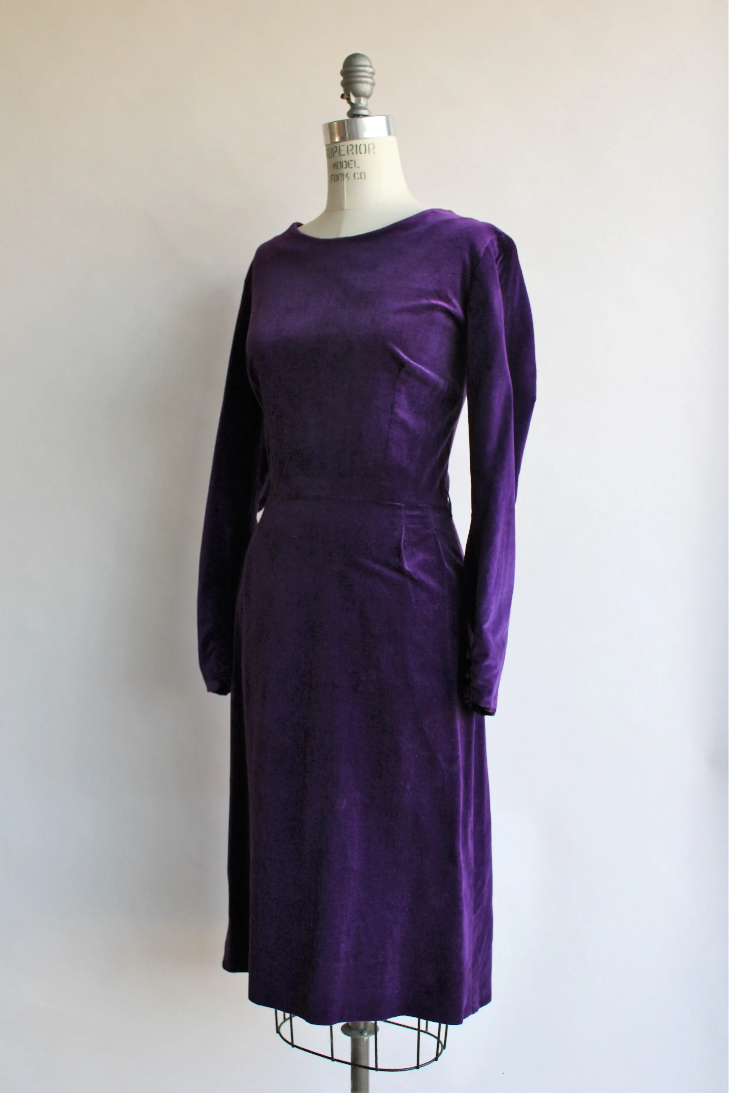 Vintage 1950s Purple Cotton Velvet Dress