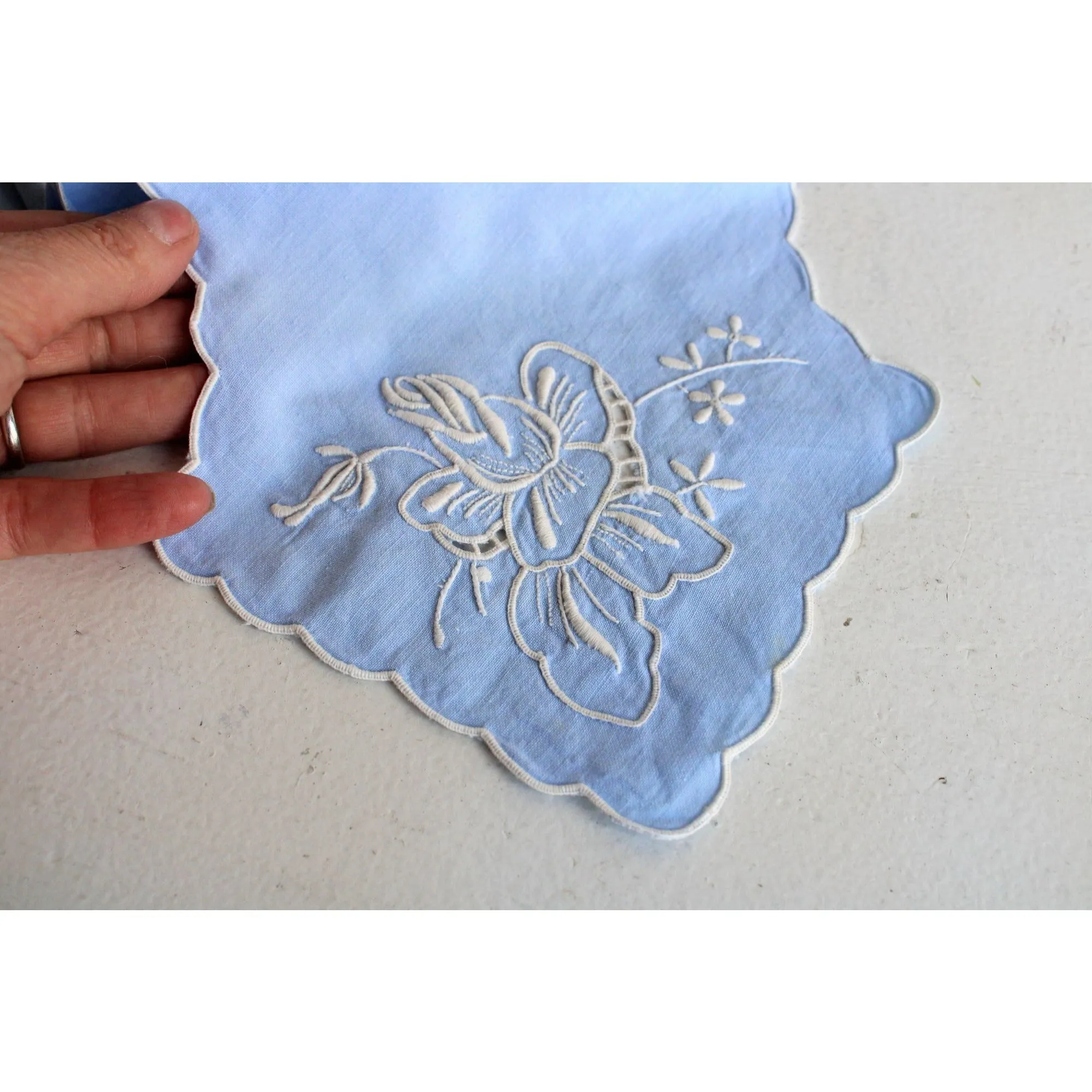 Vintage Blue Bun Warmer With Embroidered Flowers
