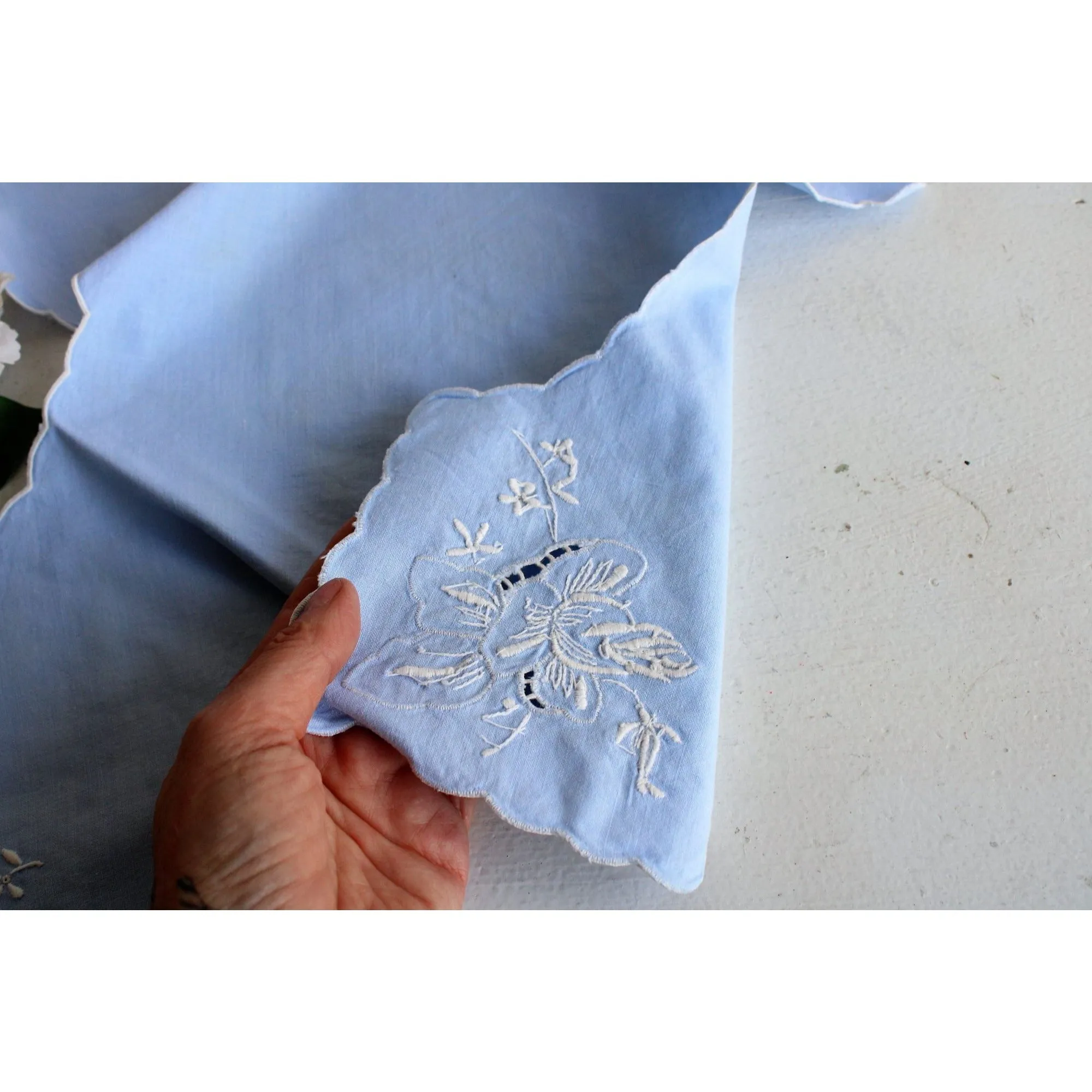 Vintage Blue Bun Warmer With Embroidered Flowers