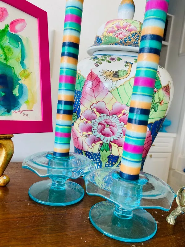 Vintage Blue Depression Glass Candleholders