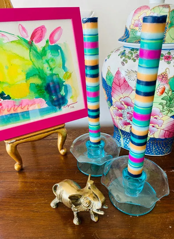 Vintage Blue Depression Glass Candleholders
