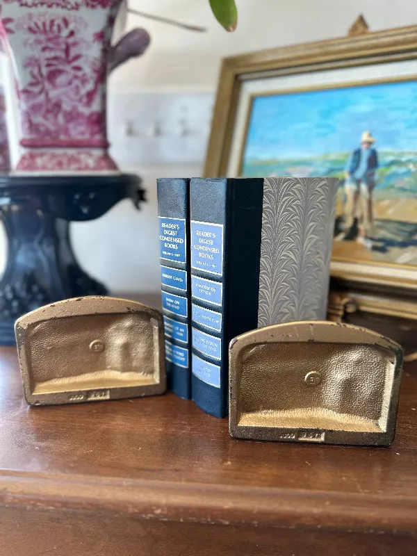 Vintage Brass Bookends, Lincoln Log Cabin