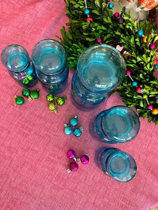 Vintage Bubble Jars, Belgium, Blue Glass, EACH SOLD SEPARATELY, 1 large, 2 medium, 2 small
