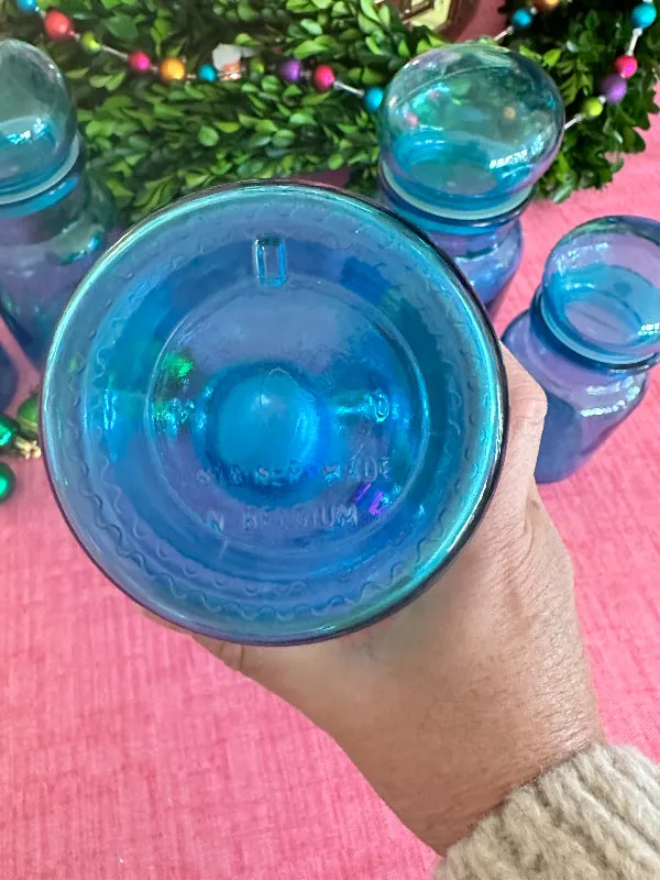 Vintage Bubble Jars, Belgium, Blue Glass, EACH SOLD SEPARATELY, 1 large, 2 medium, 2 small
