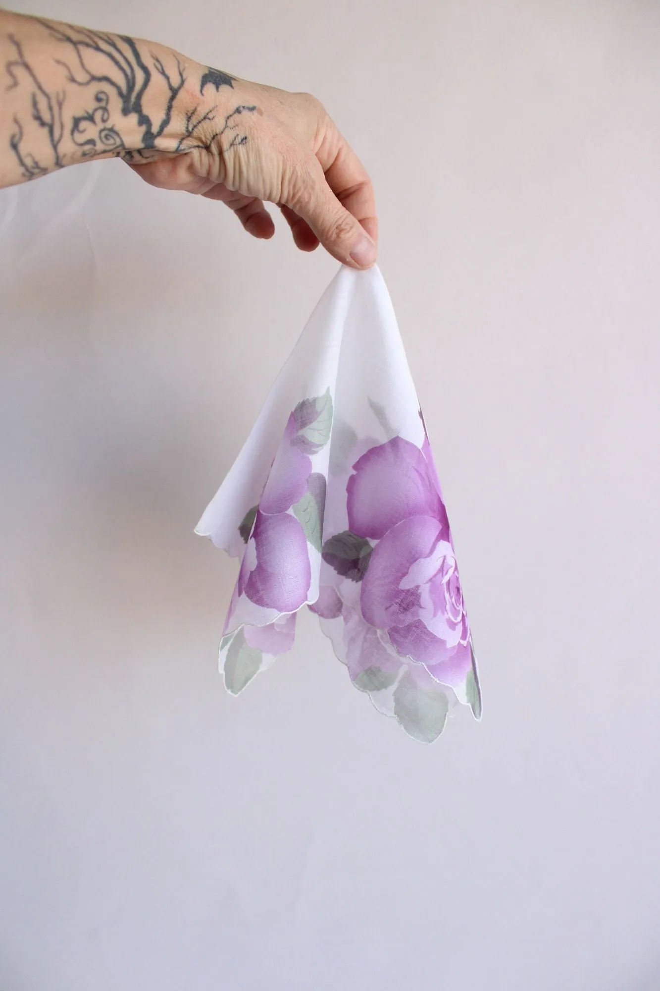 Vintage Cotton Handkerchief with Purple Roses