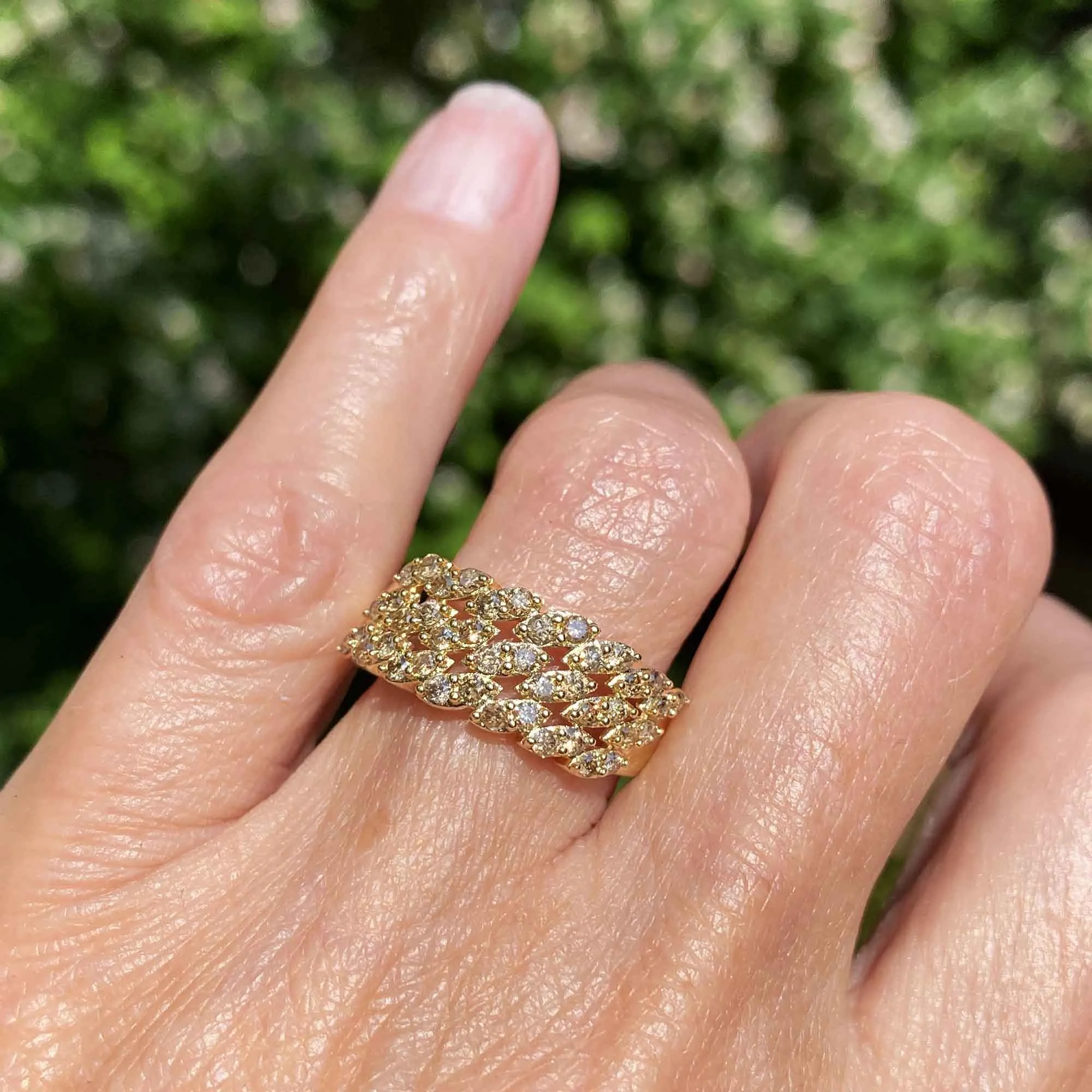Vintage Diagonal Set Cognac Diamond Ring Band in Gold