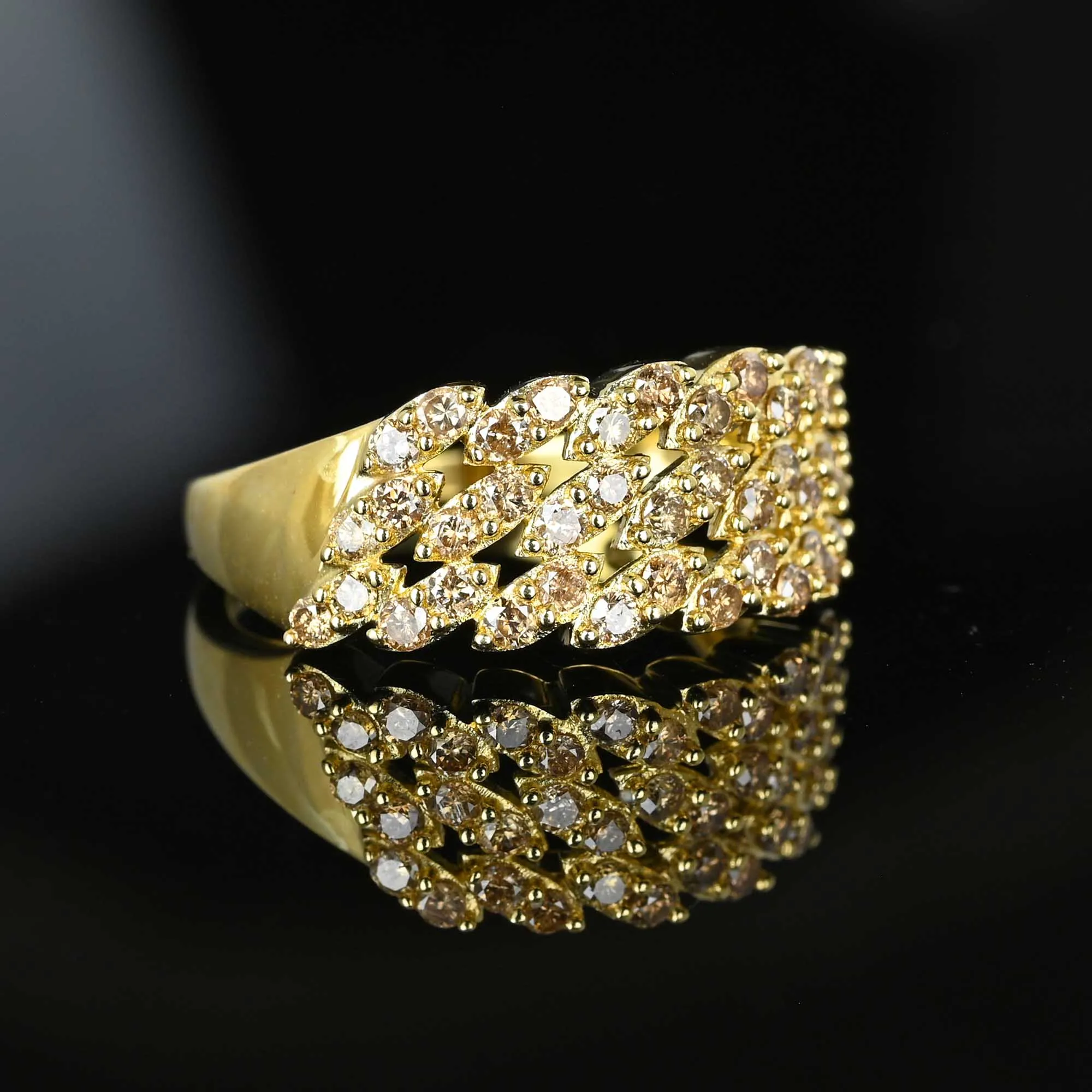 Vintage Diagonal Set Cognac Diamond Ring Band in Gold