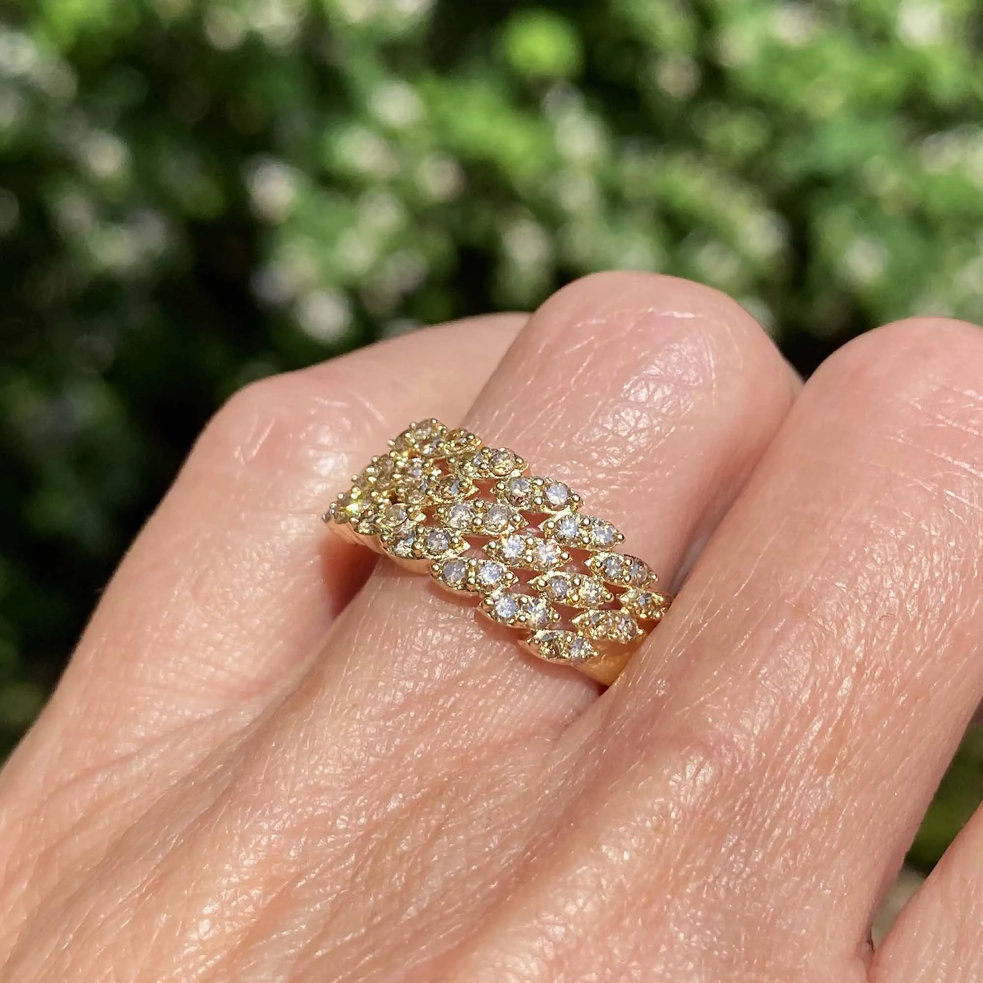 Vintage Diagonal Set Cognac Diamond Ring Band in Gold