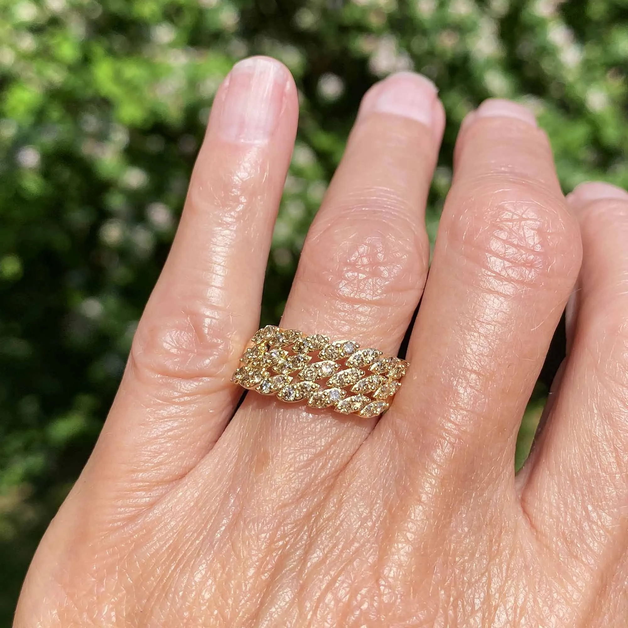 Vintage Diagonal Set Cognac Diamond Ring Band in Gold