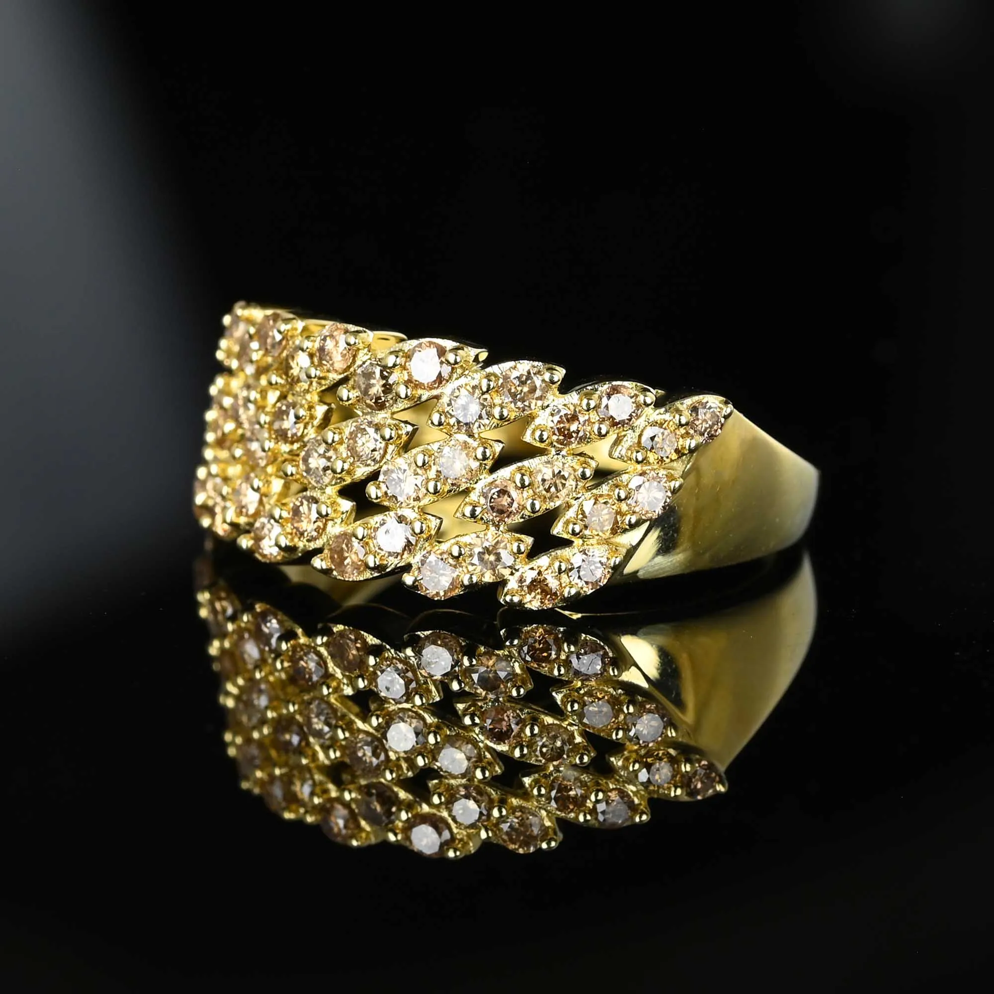 Vintage Diagonal Set Cognac Diamond Ring Band in Gold
