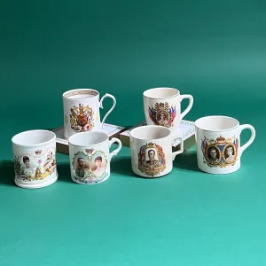 Vintage English CoronationWedding Mugs, 1902-2005, Set of 6