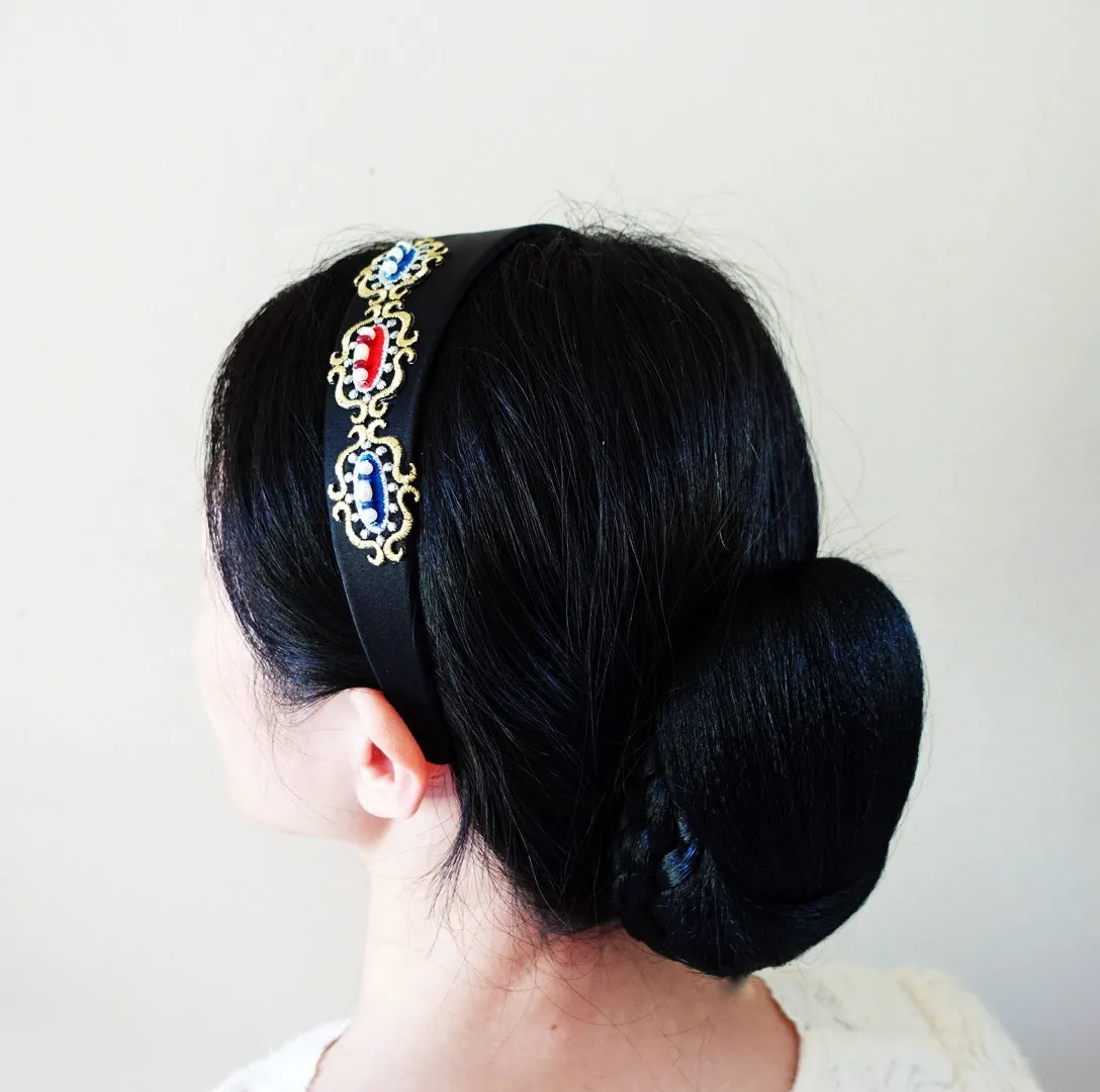 Vintage Gemstone Black Headband