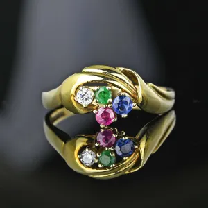 Vintage Gold Tutti Frutti Multi Gemstone Cluster Ring