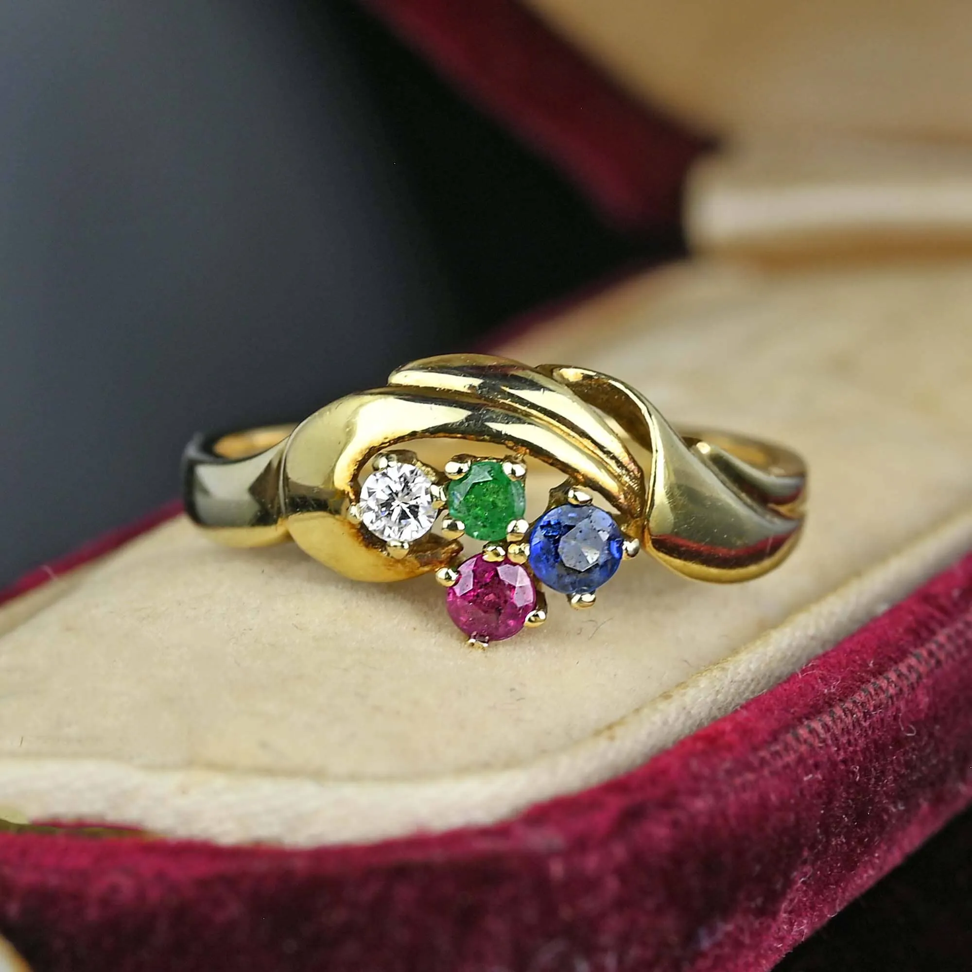 Vintage Gold Tutti Frutti Multi Gemstone Cluster Ring