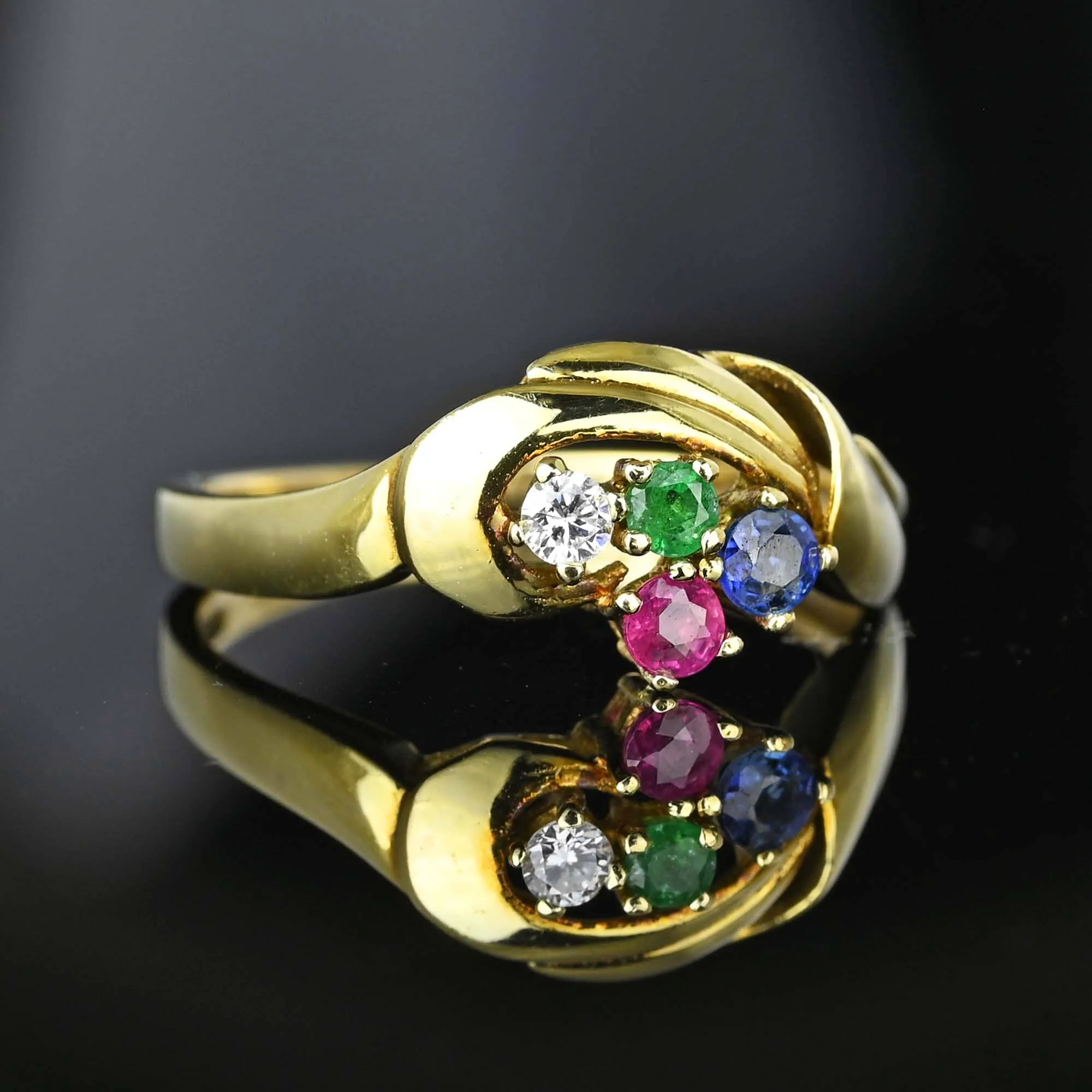 Vintage Gold Tutti Frutti Multi Gemstone Cluster Ring