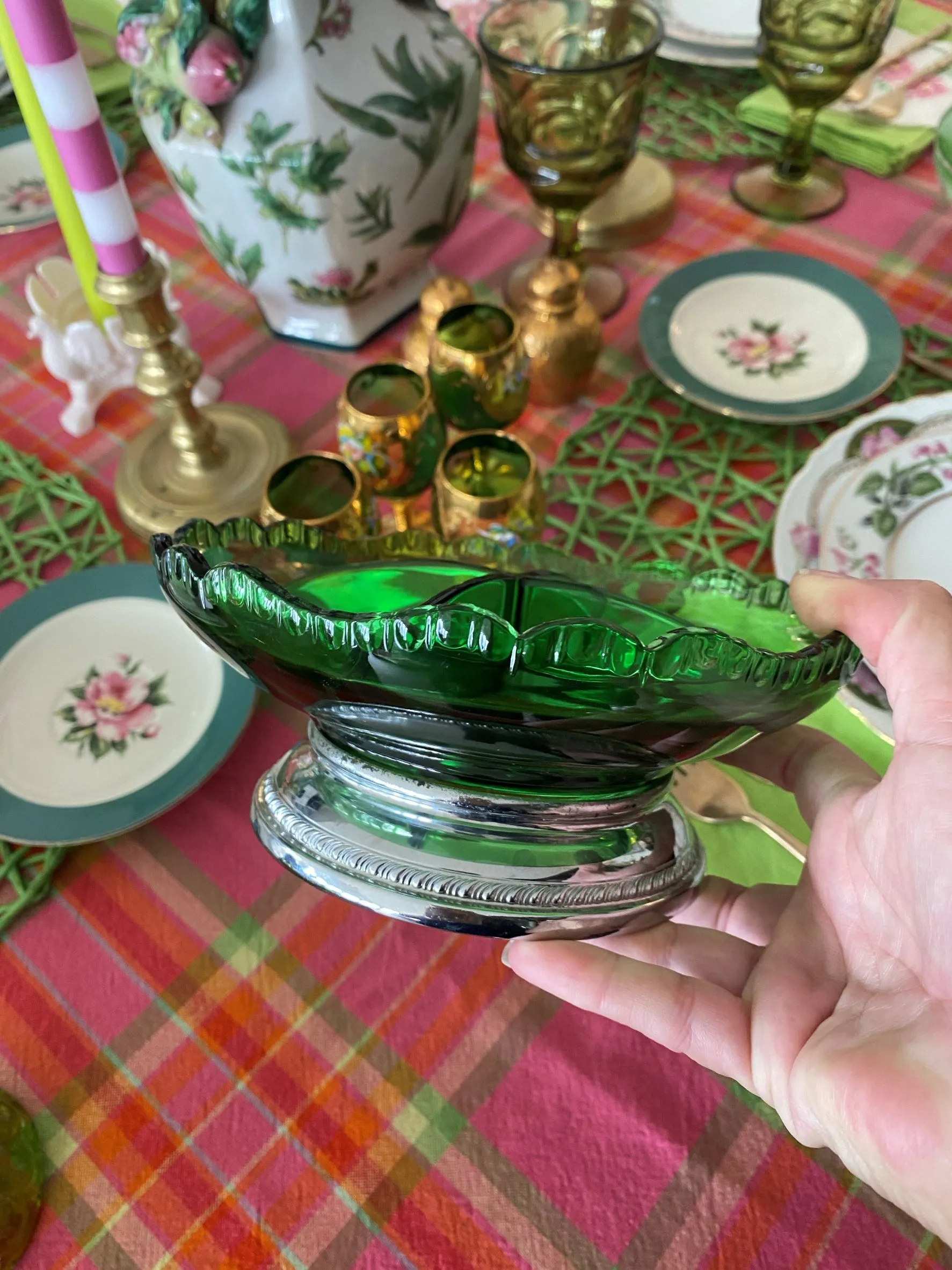 Vintage Green Divided Dish Krome Kraft Farber Brothers