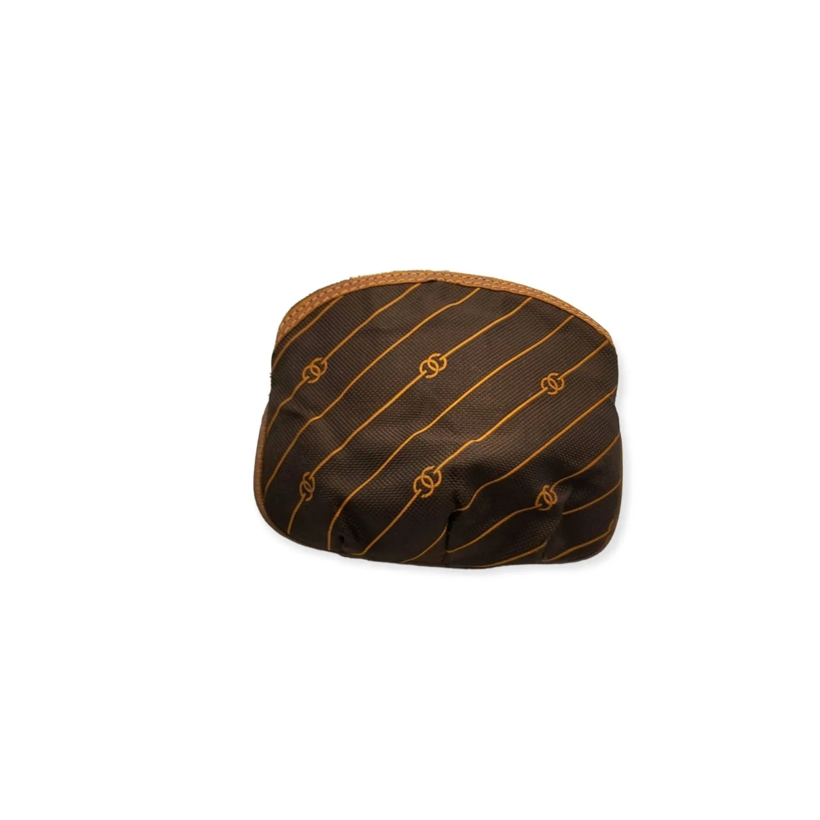 Vintage Gucci, orange diagonal logo print on brown fabric & camel leather, oval, cosmetic pouch
