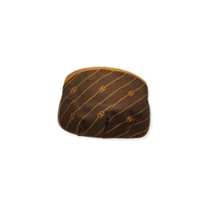 Vintage Gucci, orange diagonal logo print on brown fabric & camel leather, oval, cosmetic pouch