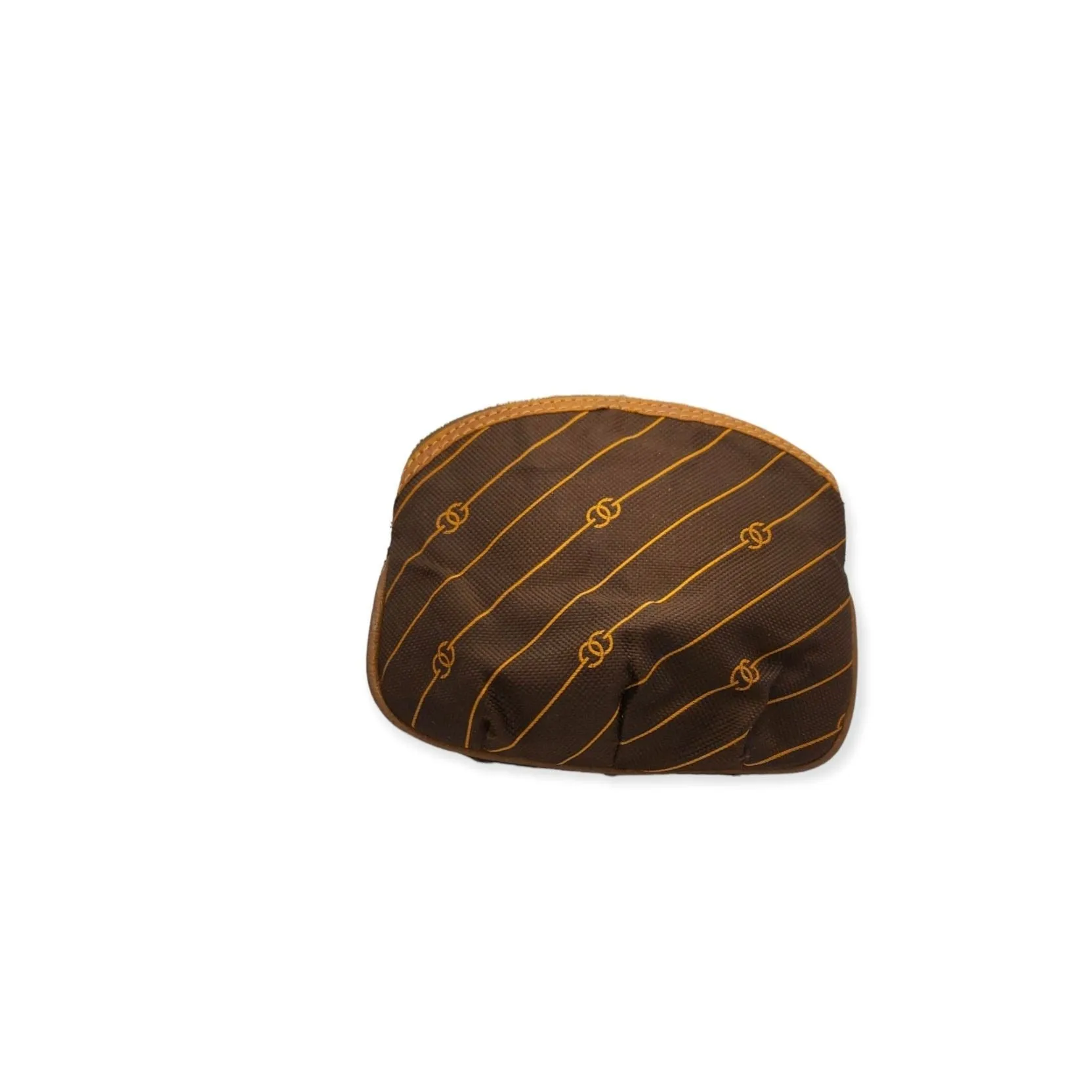 Vintage Gucci, orange diagonal logo print on brown fabric & camel leather, oval, cosmetic pouch
