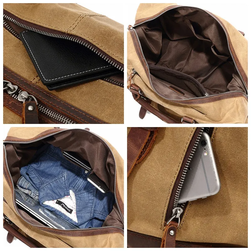 Vintage-Inspired Waxed Canvas Leather Holdall Bag