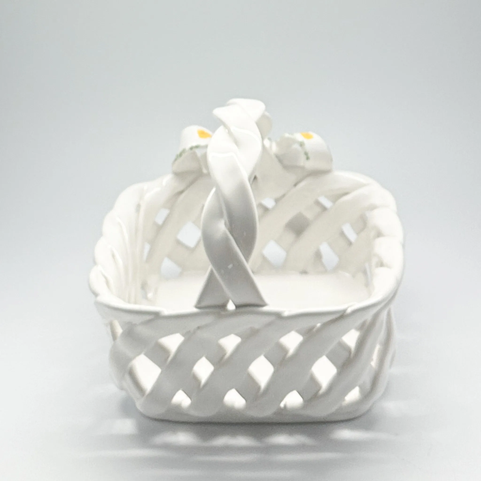 Vintage Italian Ceramic Woven Handled Basket Centerpiece