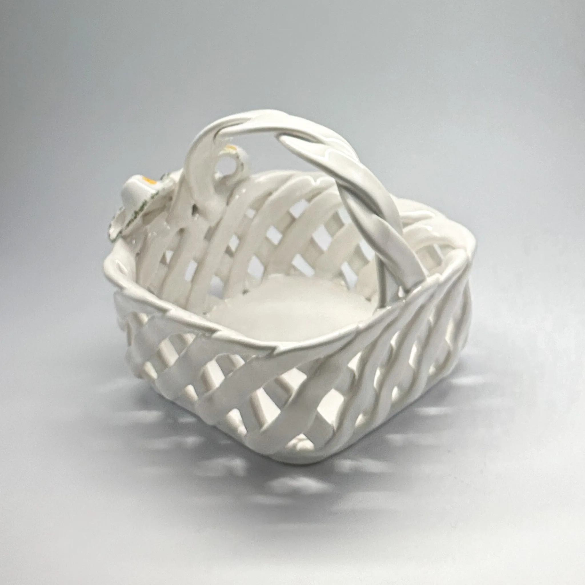 Vintage Italian Ceramic Woven Handled Basket Centerpiece
