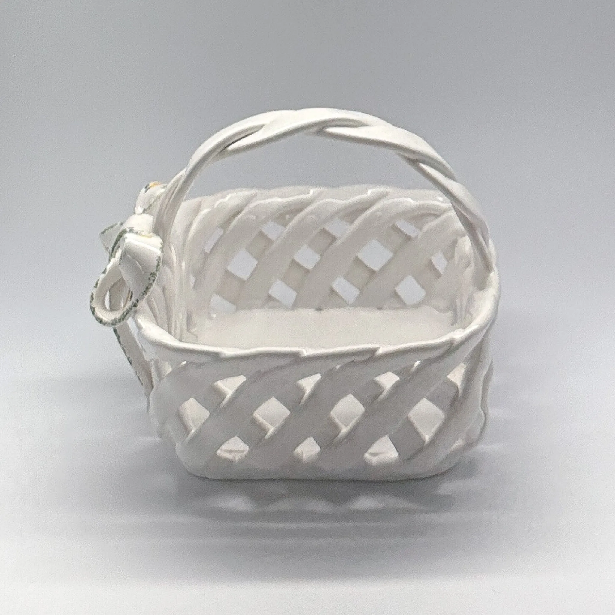 Vintage Italian Ceramic Woven Handled Basket Centerpiece