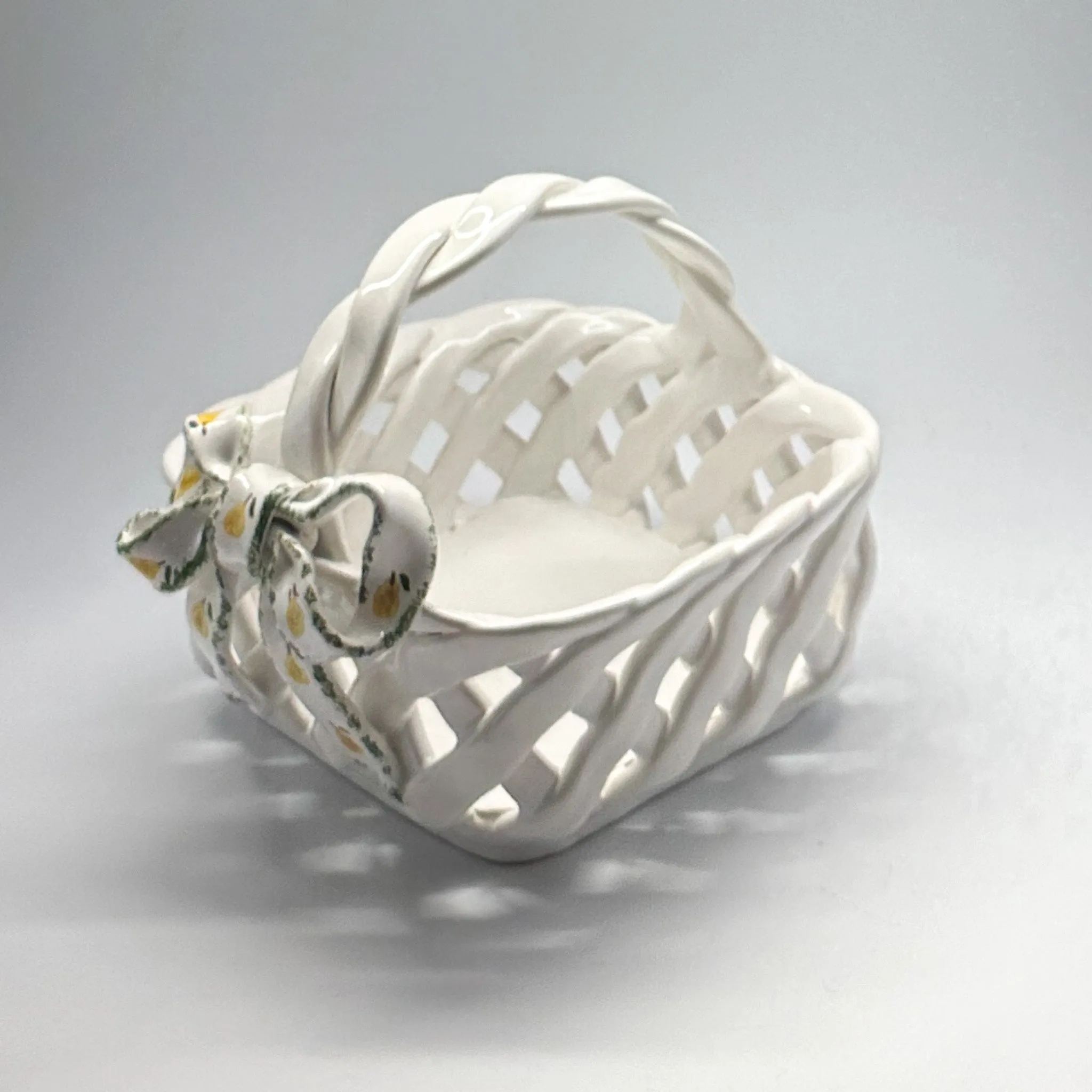 Vintage Italian Ceramic Woven Handled Basket Centerpiece