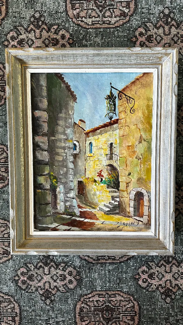 Vintage Oil Painting, "European Cityscape" Signed framed