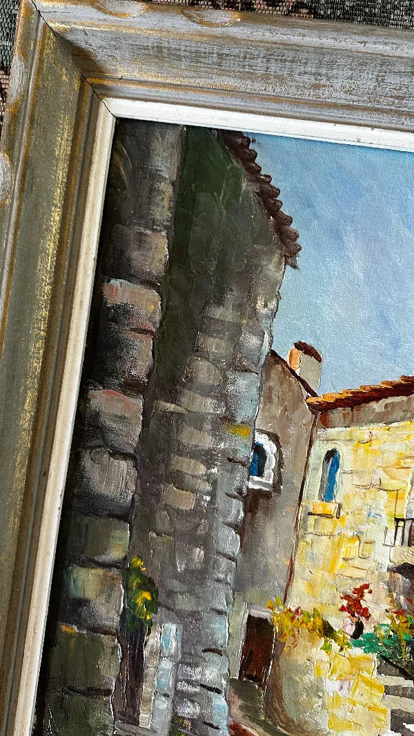 Vintage Oil Painting, "European Cityscape" Signed framed