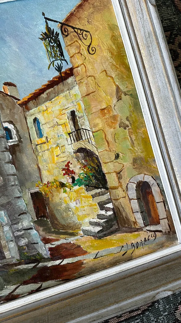 Vintage Oil Painting, "European Cityscape" Signed framed