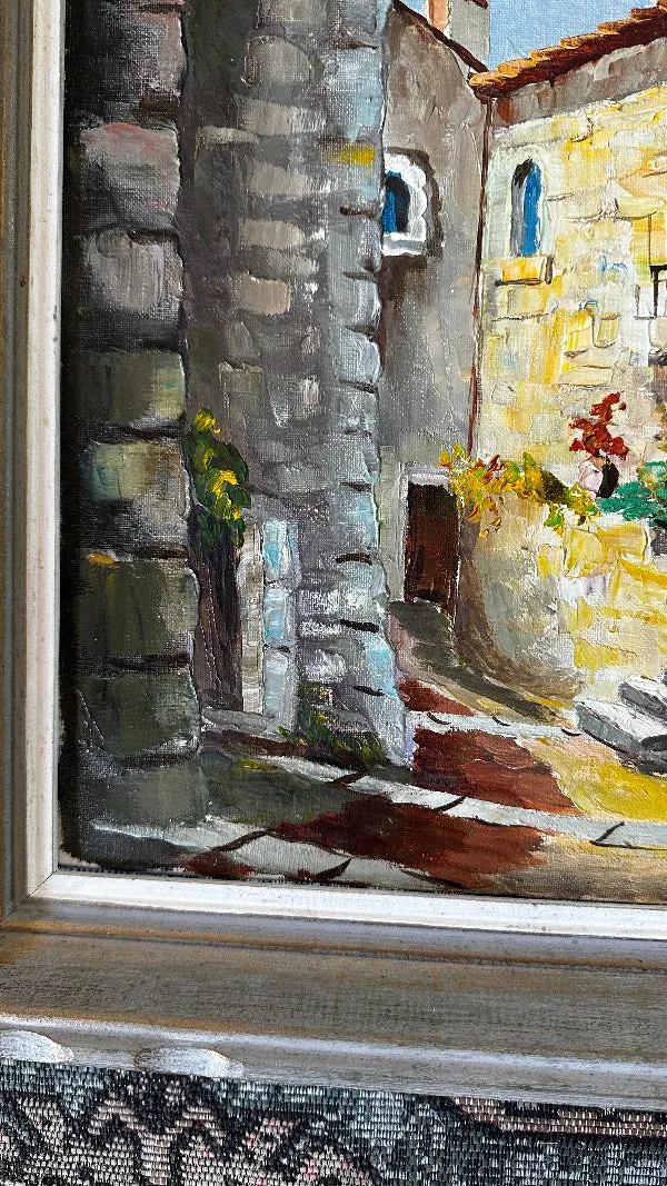 Vintage Oil Painting, "European Cityscape" Signed framed