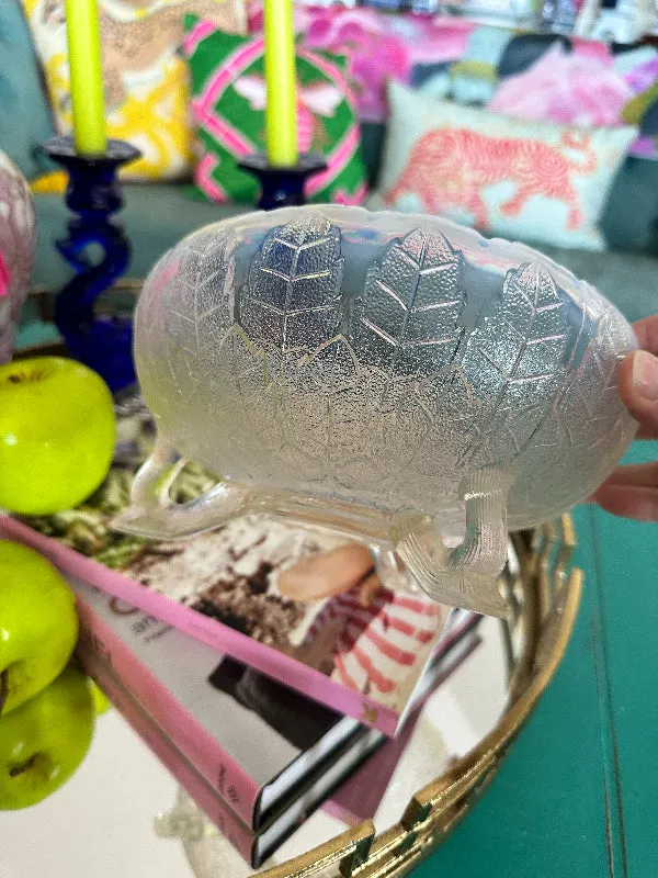Vintage Opaline Glass Footed Bowl, Leaf Design
