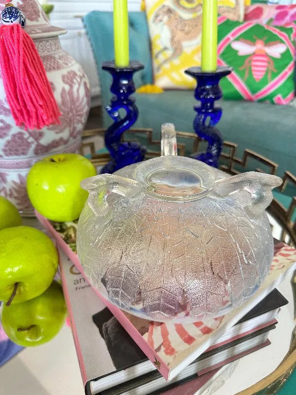 Vintage Opaline Glass Footed Bowl, Leaf Design
