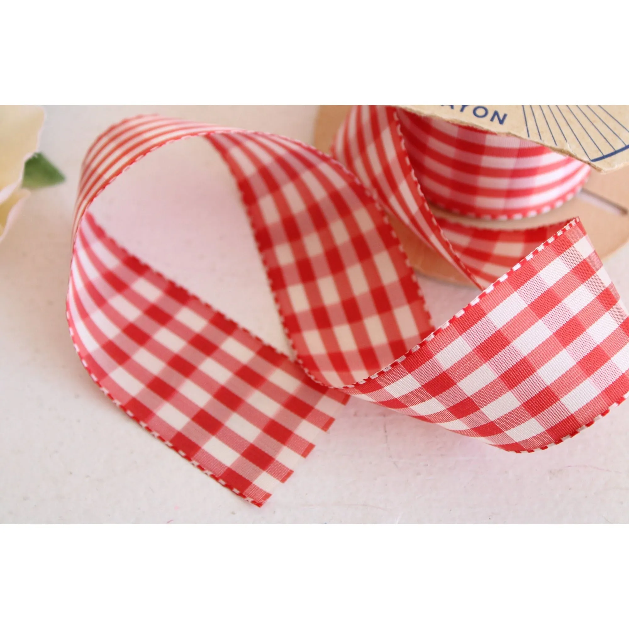 Vintage Red and White Gingham Ribbon Trim 1.5", 2 Yards