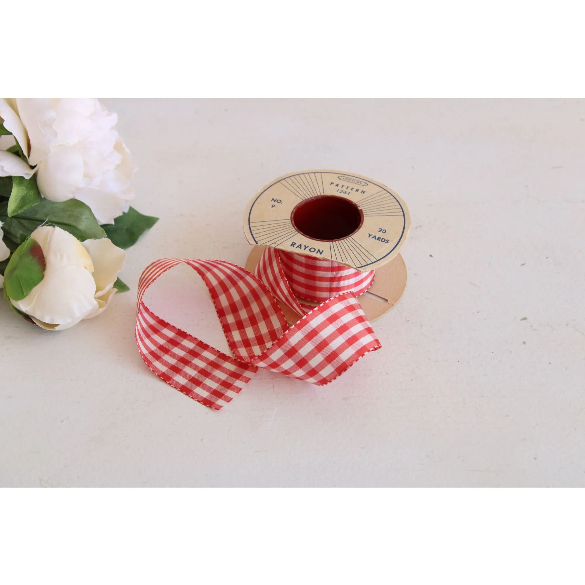 Vintage Red and White Gingham Ribbon Trim 1.5", 2 Yards
