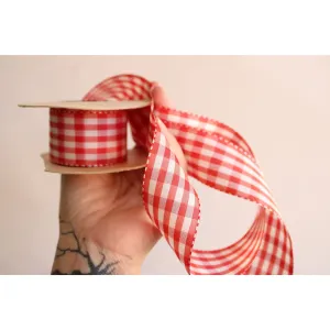 Vintage Red and White Gingham Ribbon Trim 1.5", 2 Yards