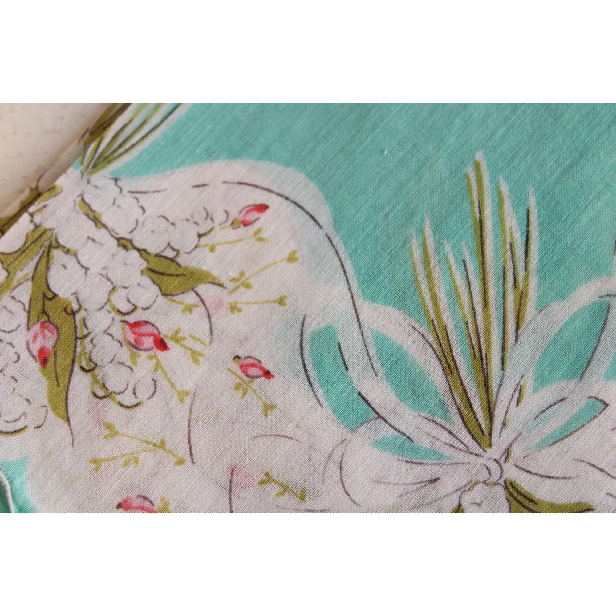 Vintage Robins Egg Blue and White Flower Print Cotton Hankie
