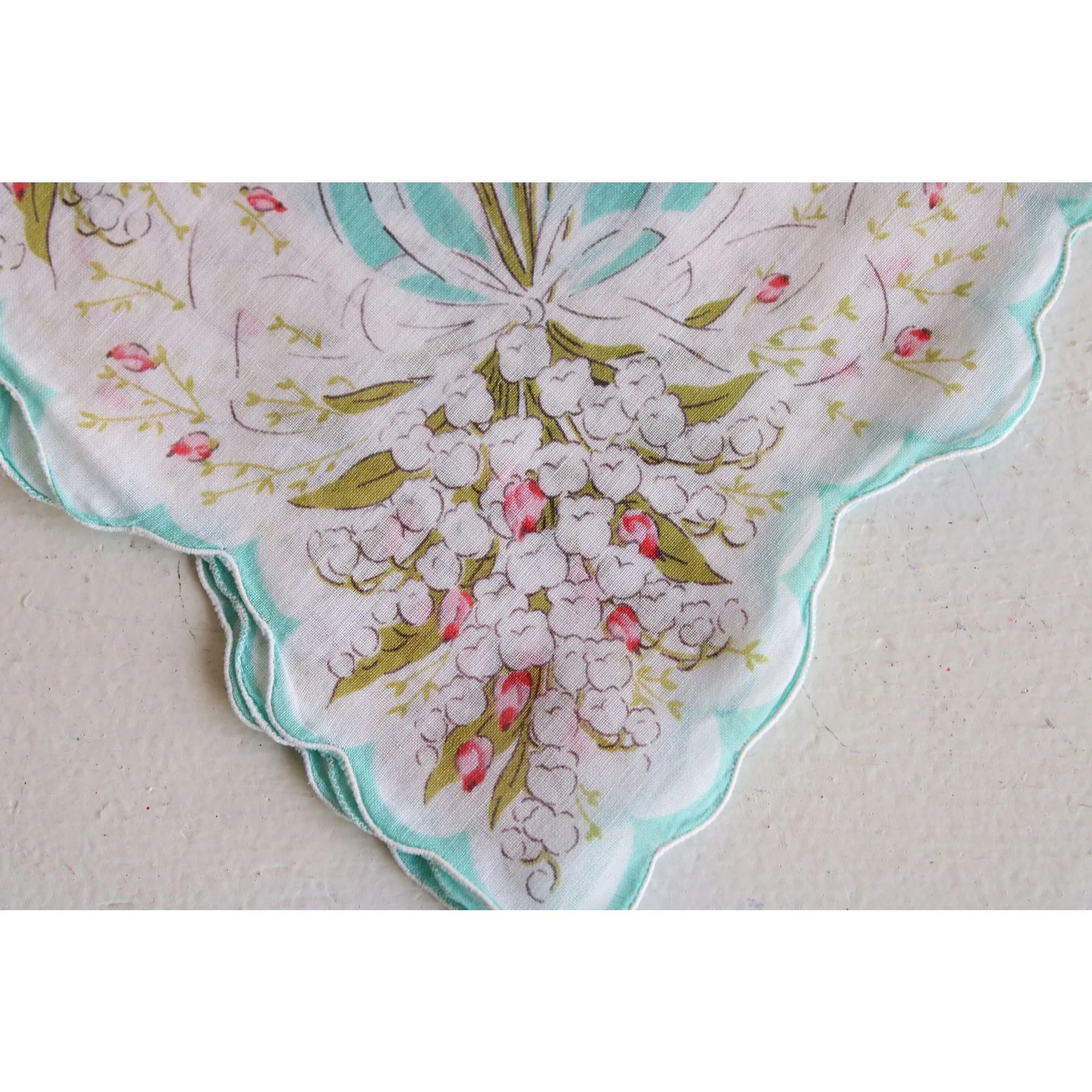 Vintage Robins Egg Blue and White Flower Print Cotton Hankie
