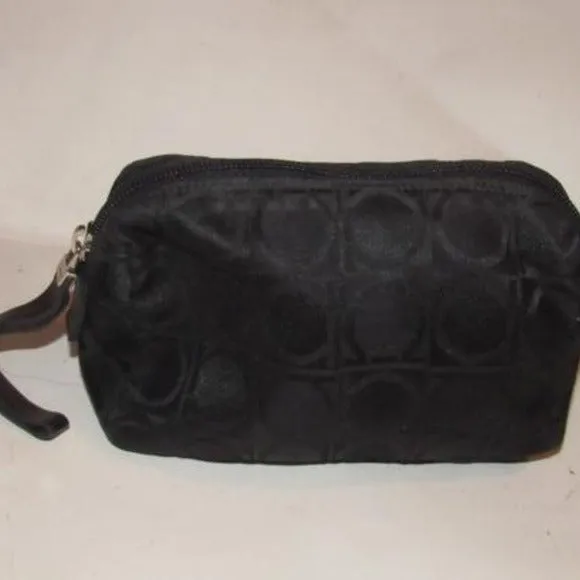 Vintage Salvatore Ferragamo black Gancini print fabric and black leather, cosmetic bag with a black wrist strap