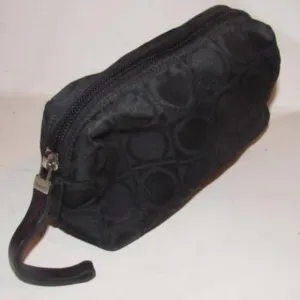 Vintage Salvatore Ferragamo black Gancini print fabric and black leather, cosmetic bag with a black wrist strap