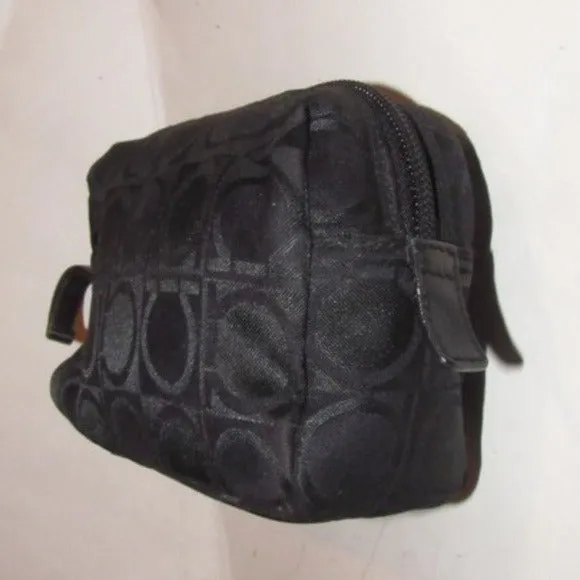 Vintage Salvatore Ferragamo black Gancini print fabric and black leather, cosmetic bag with a black wrist strap