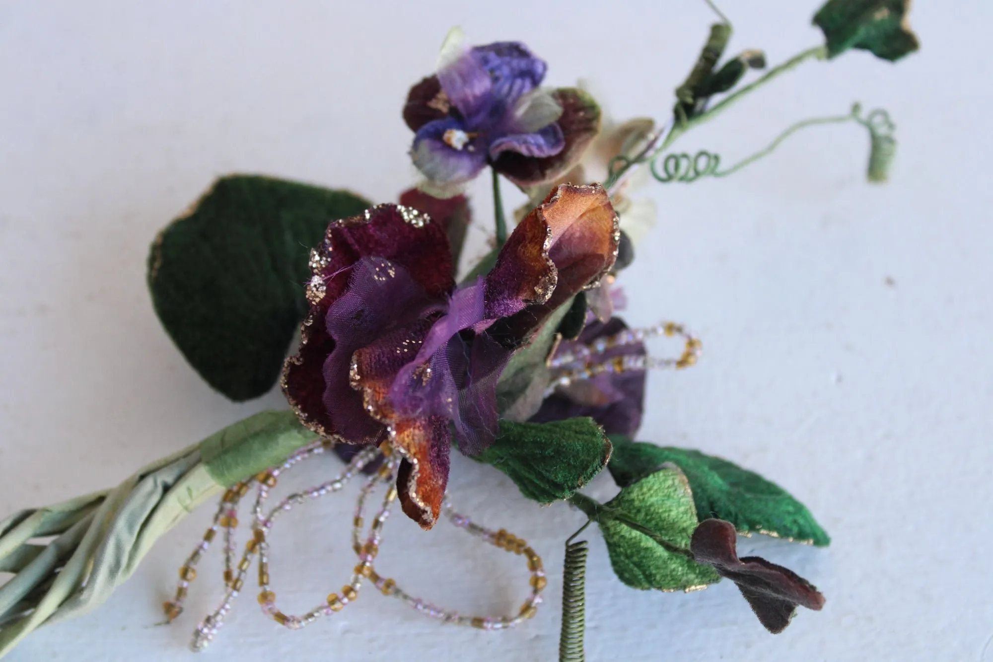 Vintage Silk Flowers, Pansies, On Stems With Leaves, Millinery Faux Floral